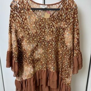 Umgee Brown and Cream Patterned Blouse